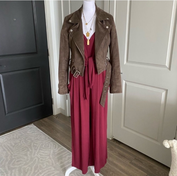 Anthropologie Willa WILLA Tie Waist Burgundy Red Draped Jumpsuit Large - Picture 5 of 15
